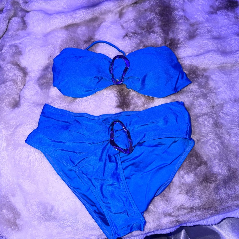Blue Strapless Bikini Set